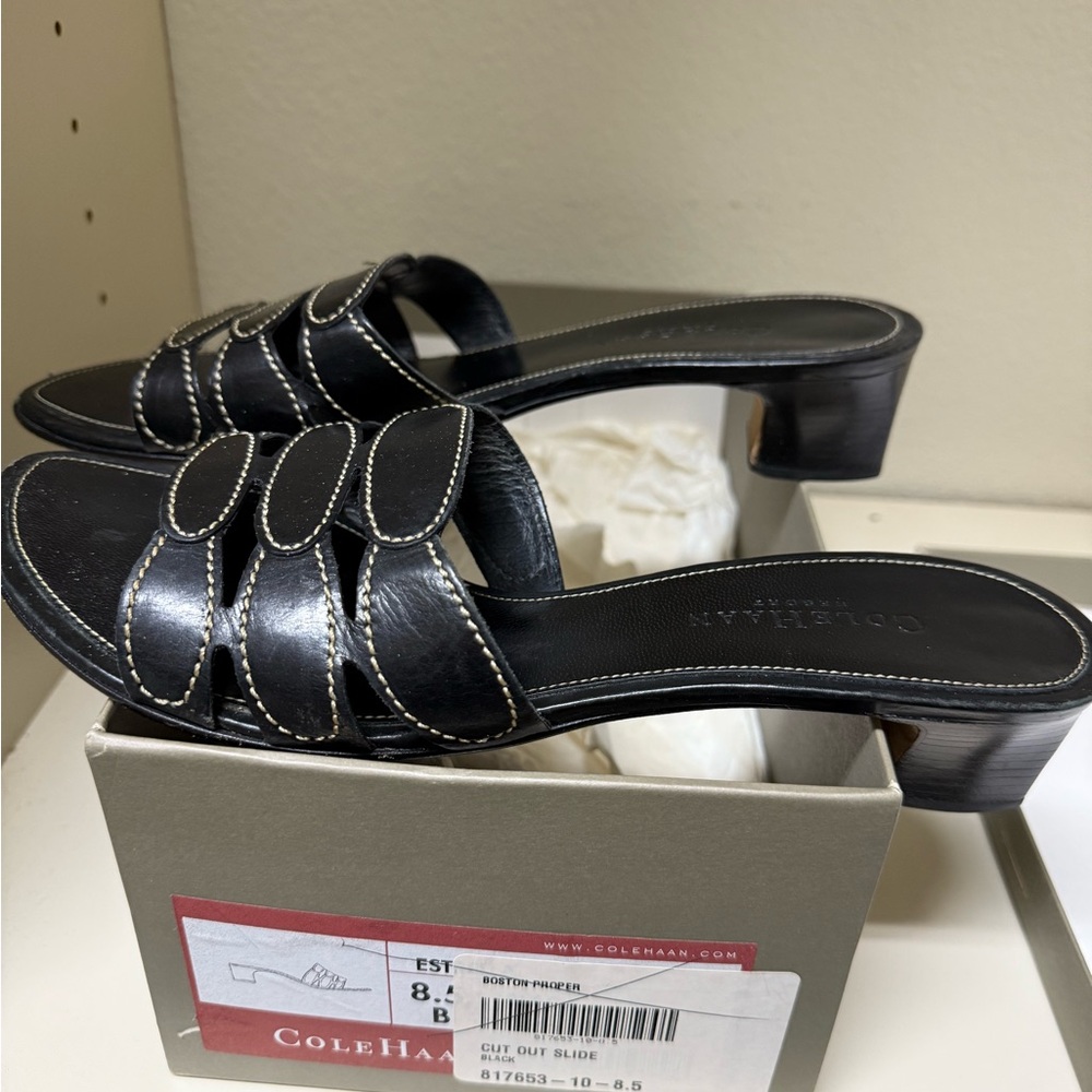 Cole Haan Black Heeled Slide Sandals